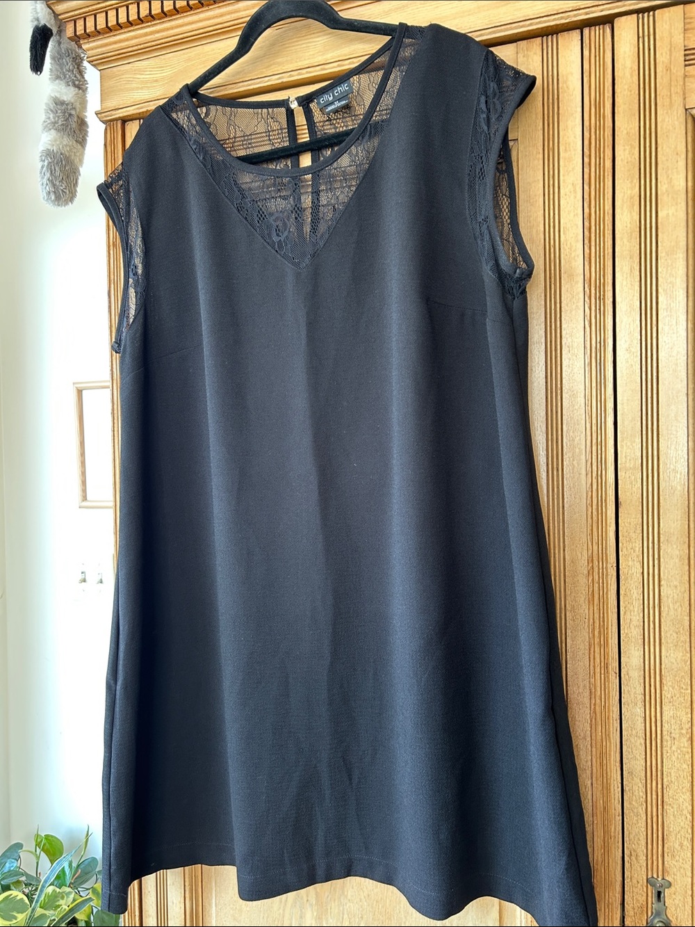 City Chic Black Lace-Detail Shift Dress